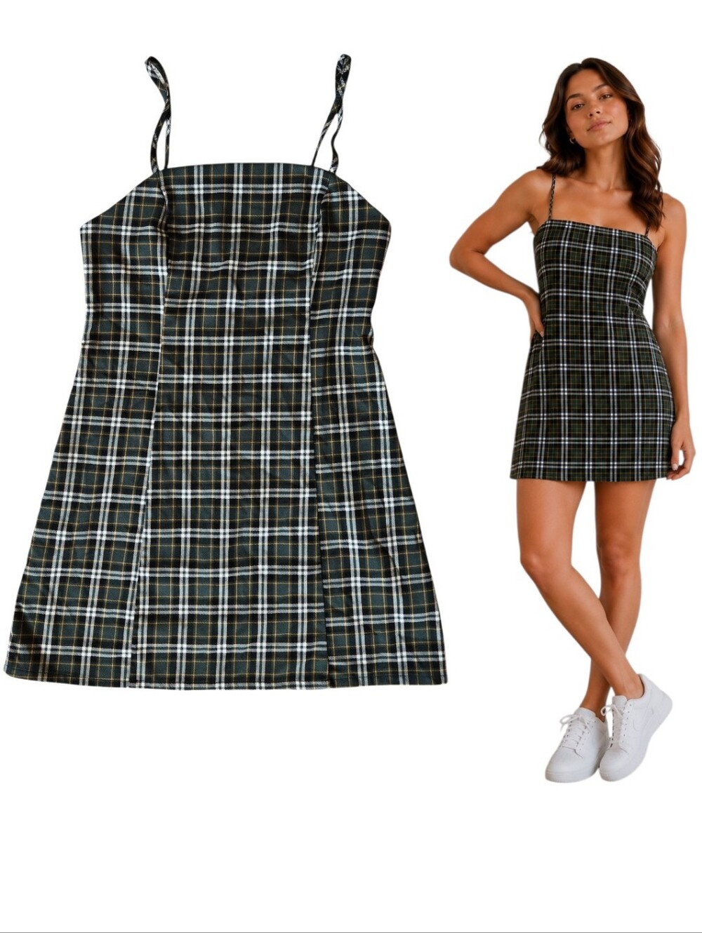 Empyre Plaid Mini Dress Green Tartan Slip Dress Y2K Grunge Size M